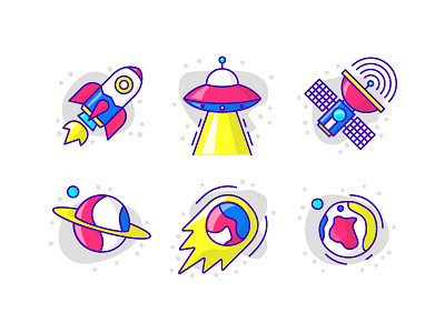 Space icon set color comet icon planet rocket space