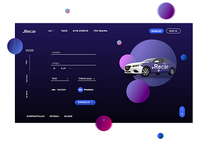 Recar landing page bubble design funny interface service taxi ui ux web website