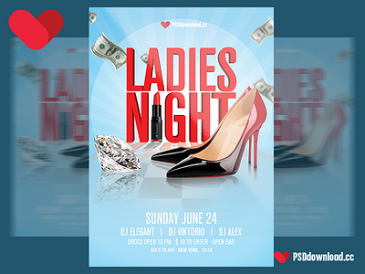 Ladies Night Flyer diamond girls heel ladies night flyer lipstick money night out party night party flyer