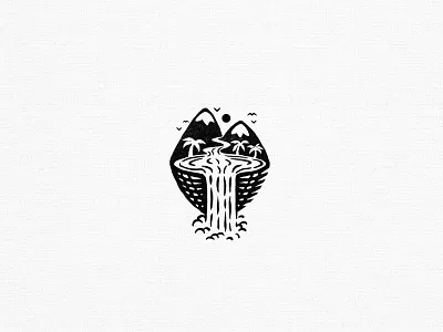 Fantasy Island agency birds island mountains palm tree travel tropical vintage waterfall