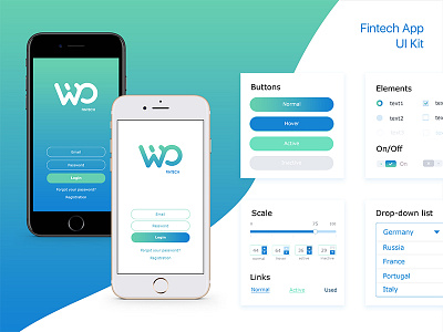 Fintech App Ui Kit app buttons elements. ui kit finance gradient iphone kit scale web design