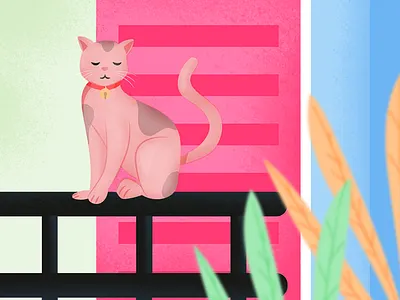 cat on the balcony balcony cat costa rica illustration kitty pin