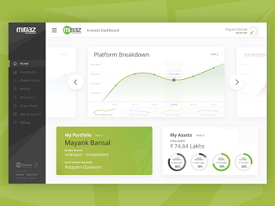 Investor Dashboard dashboard graphs investment portfolio ui ux