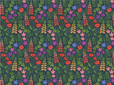 English Garden Wallpaper colorful ferns floral flowers foxgloves illustration pattern pattern design poppies vector vines wallpaper