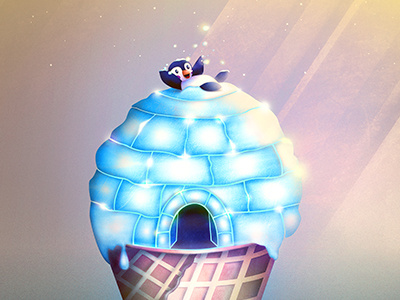 Igloo Flavour cornet cute glow ice ice cream igloo illustration magic pastel penguin snow summer