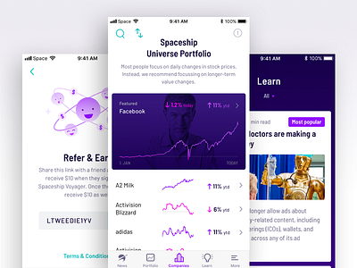 Spaceship Voyager App app finance fintech graph investing investment mobile performance referral saving savings ui
