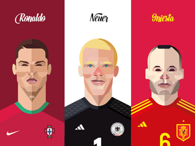 Trio02 Dribbble cr7 flat football illustration iniesta neuer player ronaldo soccer sport vector world cup