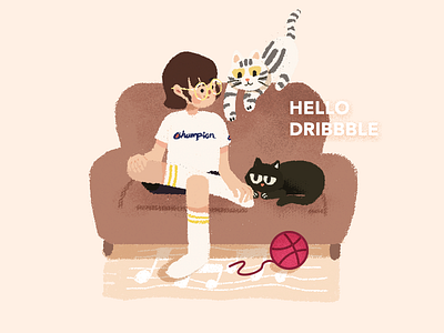 Hello Dribble illustrations；cat；
