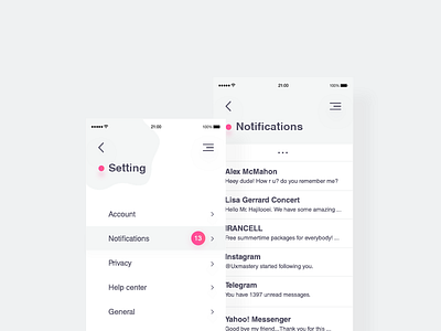 App Setting dailyui designasor grey hajilooei iran notification pink setting ui userexperience userinterface ux