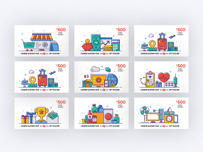 Industry Vouchers app discount gift cards illustrations industry offer reward points ui ux vouchers we