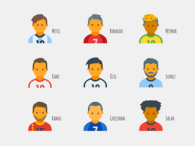 World Cup 2018 celebrity flat icons football messi ronaldo soccer world cup