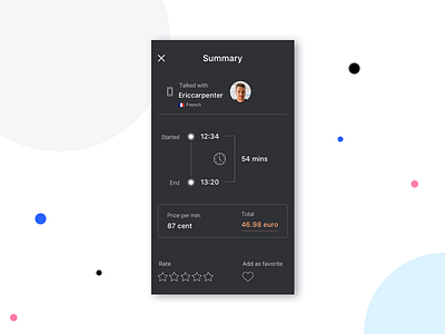 Summary screen app call design euro hours ios payment rate stars summary time timeline