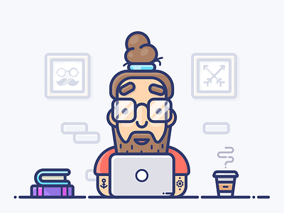 Digital Nomad books character coffee designer freelancer icon illustration macbook man programmer work workspace