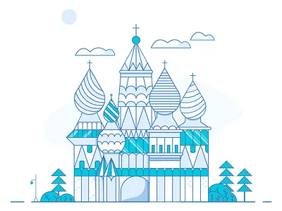 Russian Church Illustration blue building church clean design free illustration perfection ui vector white