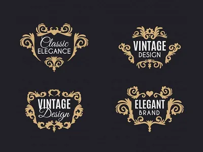 Ornamental Badges Set classic decorative design elegant floral ornamentation ornaments set vector vintage