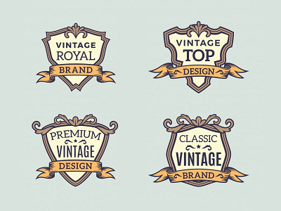 Ornamental Badges Set antique badges classic decoration decorative design emblem label logo luxury ribbon vintage