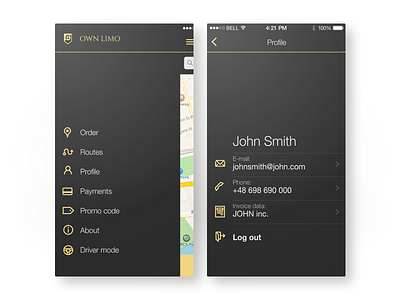 Side Menu And Profile black car done drivers limo rate ride sharing uber