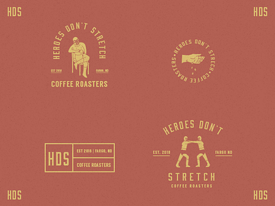 Heroes Don't Stretch badge branding classic coffee hand handdrawn logo logoboard mark