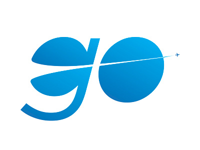 "Go" branding flight gradient icon logo movement negative space type