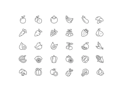 Fruits and Vegetable Icon set agriculture food fruits icon icons illustration outline ui ux vegetable