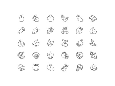 Fruits and Vegetable Icon set agriculture food fruits icon icons illustration outline ui ux vegetable