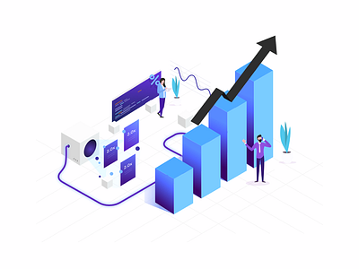 Investment Data Illustration blue data graph. isometric illustration