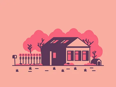 Flower House door garage graphic design grass home house illustration trees windows