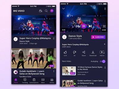 Big Video App video home screen video listing screen