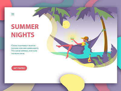 Summer Nights cocktail enjoy evening flat flat design flat illustration hammock hot weather moon night relax summer