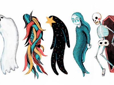 Rebirth coffin ghost mermaid seaweed skeleton