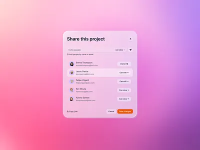 Share Project Modal product design ui ux