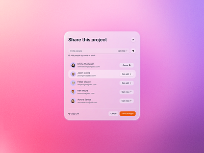 Share Project Modal product design ui ux