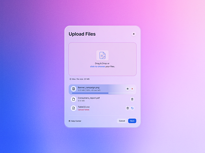 Upload Files Modal product design ui ux