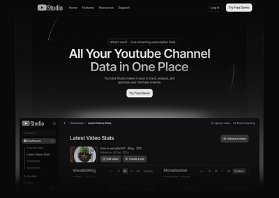 Youtube Studio Website - Concept dark exprerience figma inferface theme ui user ux website