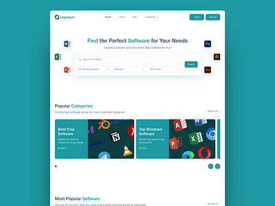 Software Directory - Home Page apps directory card compare software comparison table green homepage landing page minimalist slider software directory software repository ui web design white
