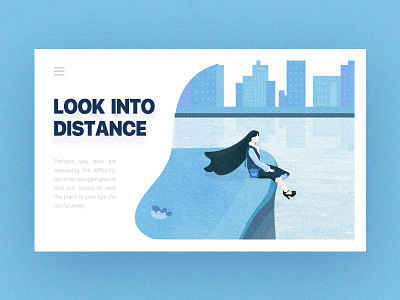 look into the distance 2d blue color design illustration man river sky white