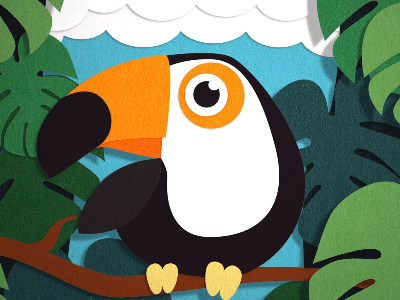 Tucan adobe after effetcts animation experiment gif illustration jungle looping gif material paper