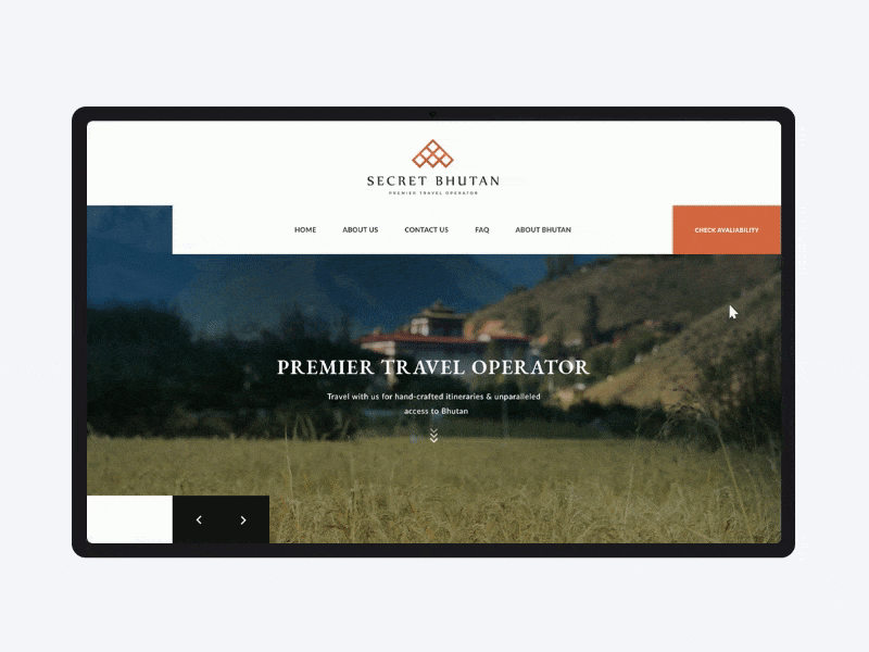 Secret Bhutan. Check avaliability. asia mobile modern singapoure travel ui web