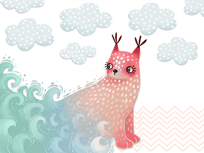Wave Lynx animal art book illustrations children clouds dots illustration illustrator kidillustrations lynx ocean wave