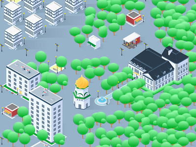 Isometric Сity 2d city green isometry vector wip