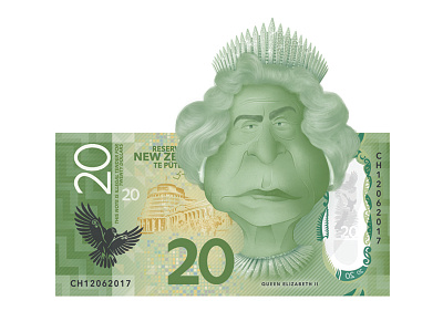 Queen Elizabeth II caricature character graphic design illustration kiwiana new zealand photoshop queen elizabeth the queen