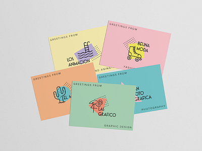 Destination Summer Show Postcards brand branding cactus flamingo logo memphis design palm springs palm trees postcards summer summer show swimming pool