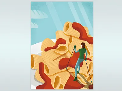 Rigatoni Mountain bread conceptual food hiking illustration italian mountain pasta people sauce spaghetti
