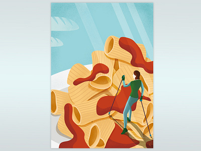 Rigatoni Mountain bread conceptual food hiking illustration italian mountain pasta people sauce spaghetti