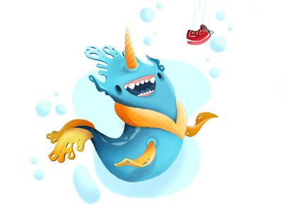 Interesting thing animal character cola color cute fish illustration monster ocean raster unicorn water