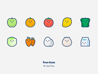 Food Icons bun egg food fruit icon milk vegetables