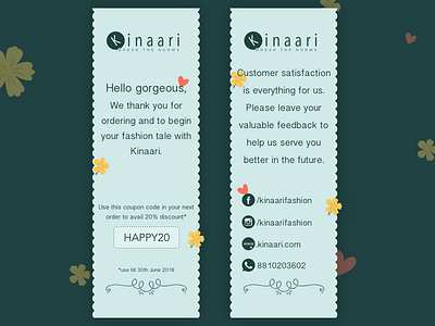 Thank You Card 2d bookmark code coupon discount feedback graphic kinaari ui ux women