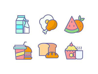 Food icon set bread food icon milk