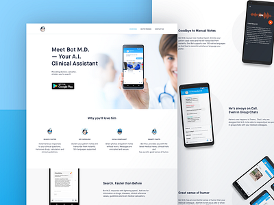 Bot MD Landing Page Preview ai app assistant clinic design experience interface mobile ui website