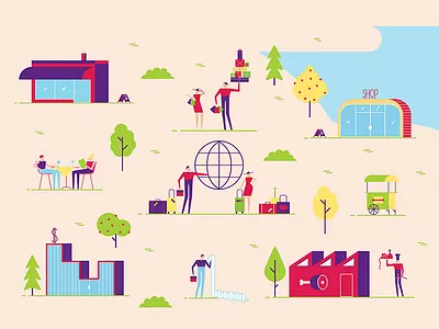 Couple man and woman walk in various places to go hot